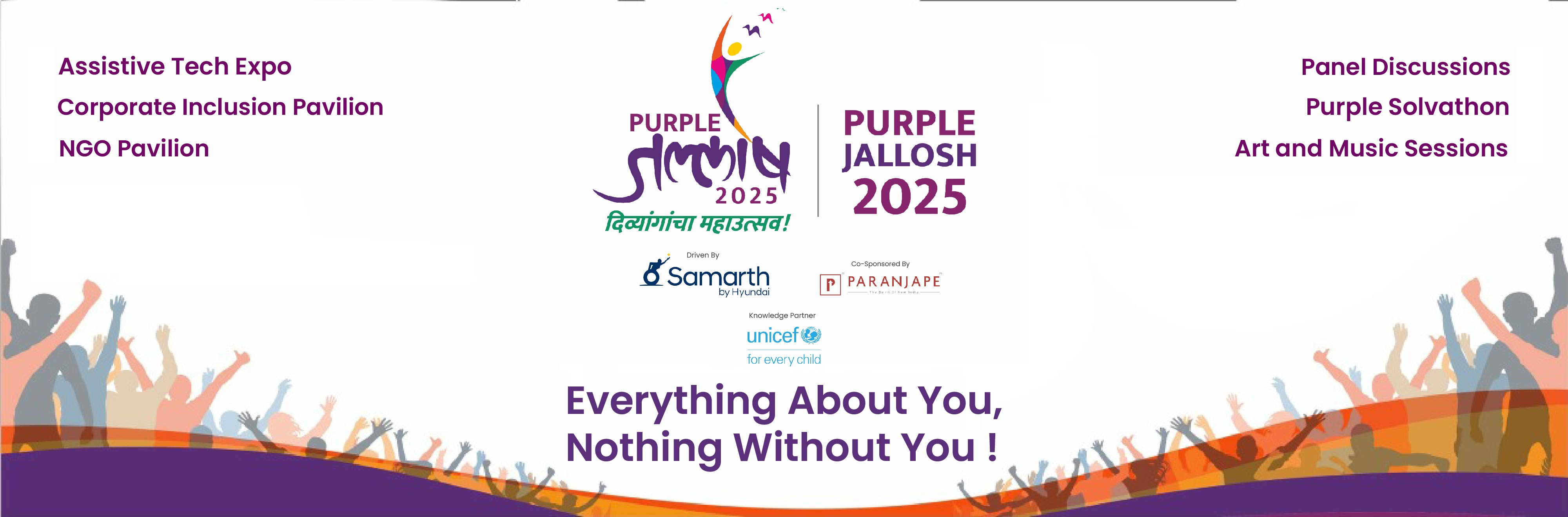 A vibrant and engaging banner showcasing the Purple Jallosh event, promoting inclusivity, accessibility, and empowerment for Persons with Disabilities (PwDs).